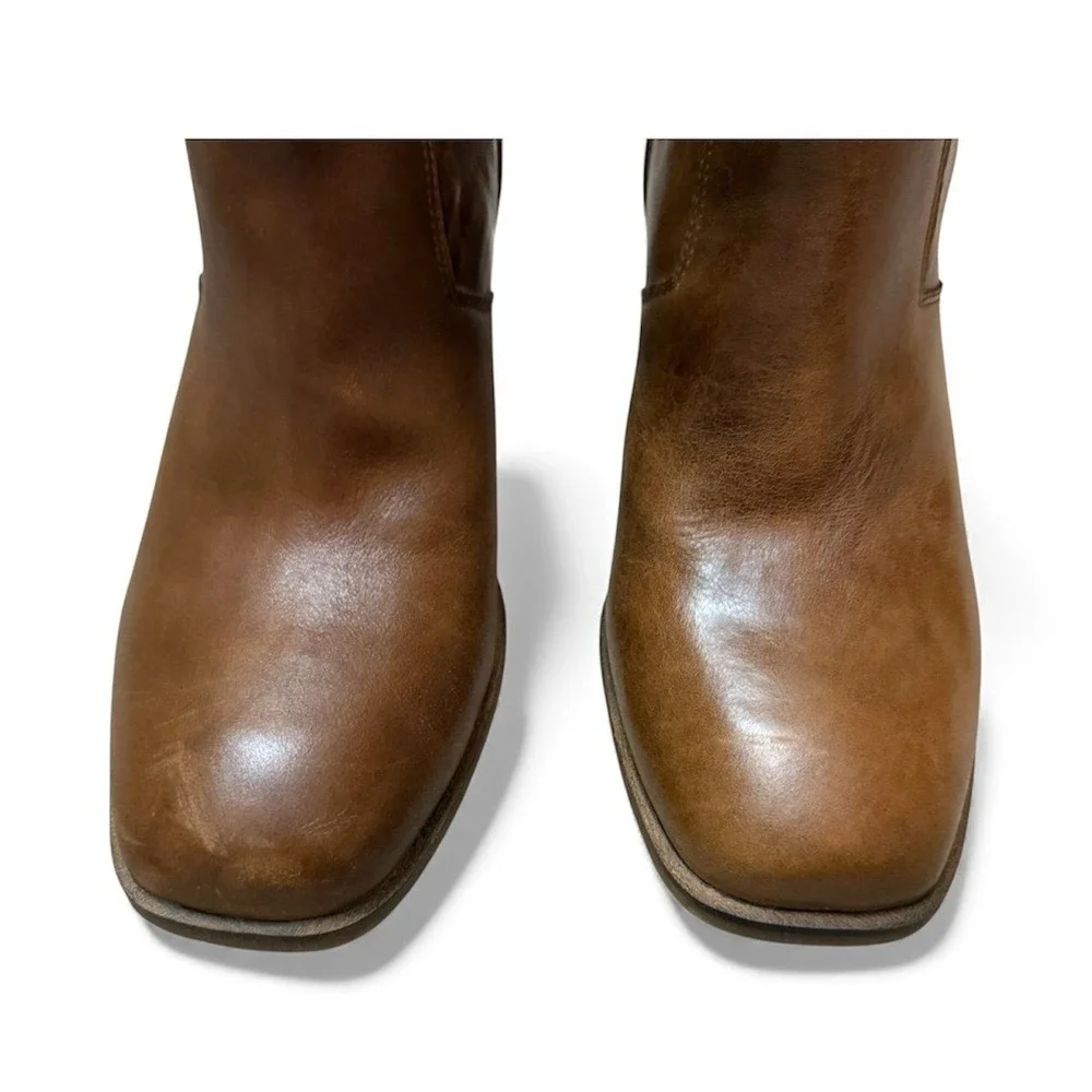 Sbicca Ankle Boots Womens 8.5 Brown Leather Square Toe Block Heel‎ Side Zip